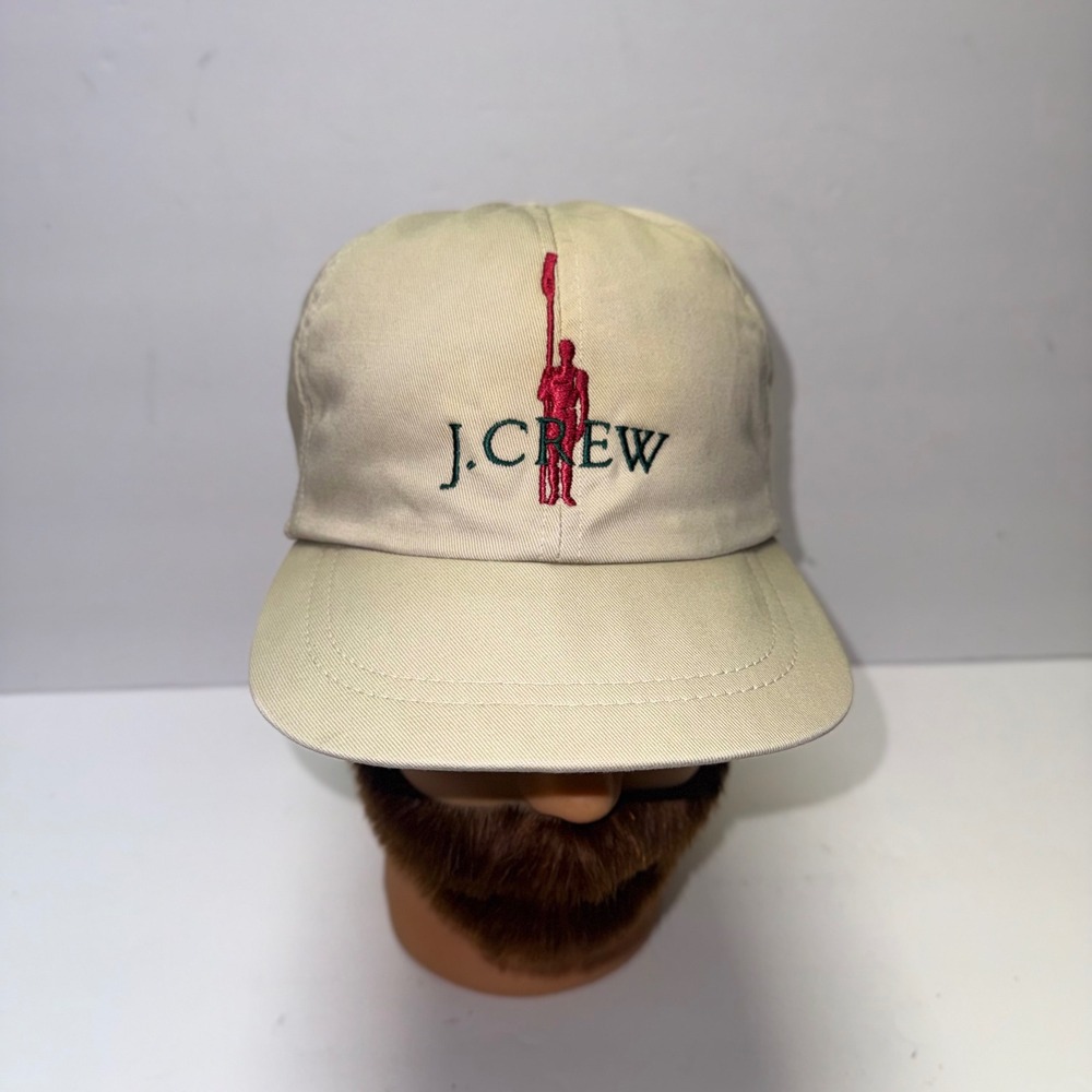 J.Crew Oarsman Logo Hat Mens Beige Vintage Snapback Cotton Twill Cap